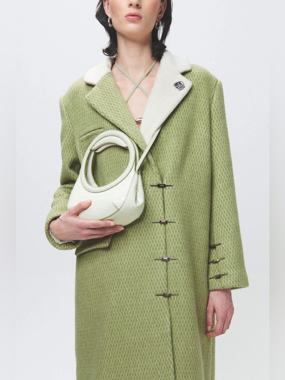 HANWEN NEW YORK Nino Crossbody Clutch Bag Croc-Embossed Calfskin Cream Olive